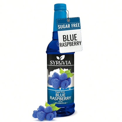Syruvia Sugar-Free Blue Raspberry Flavored Syrup- 25.4 Fl Oz Premium Flavoring Syrup- 0 Calorie- Kosher Flavored Syrups, Gluten Free, Perfect For Drinks, Soda, Shakes, Cocktails, Desserts, And More.