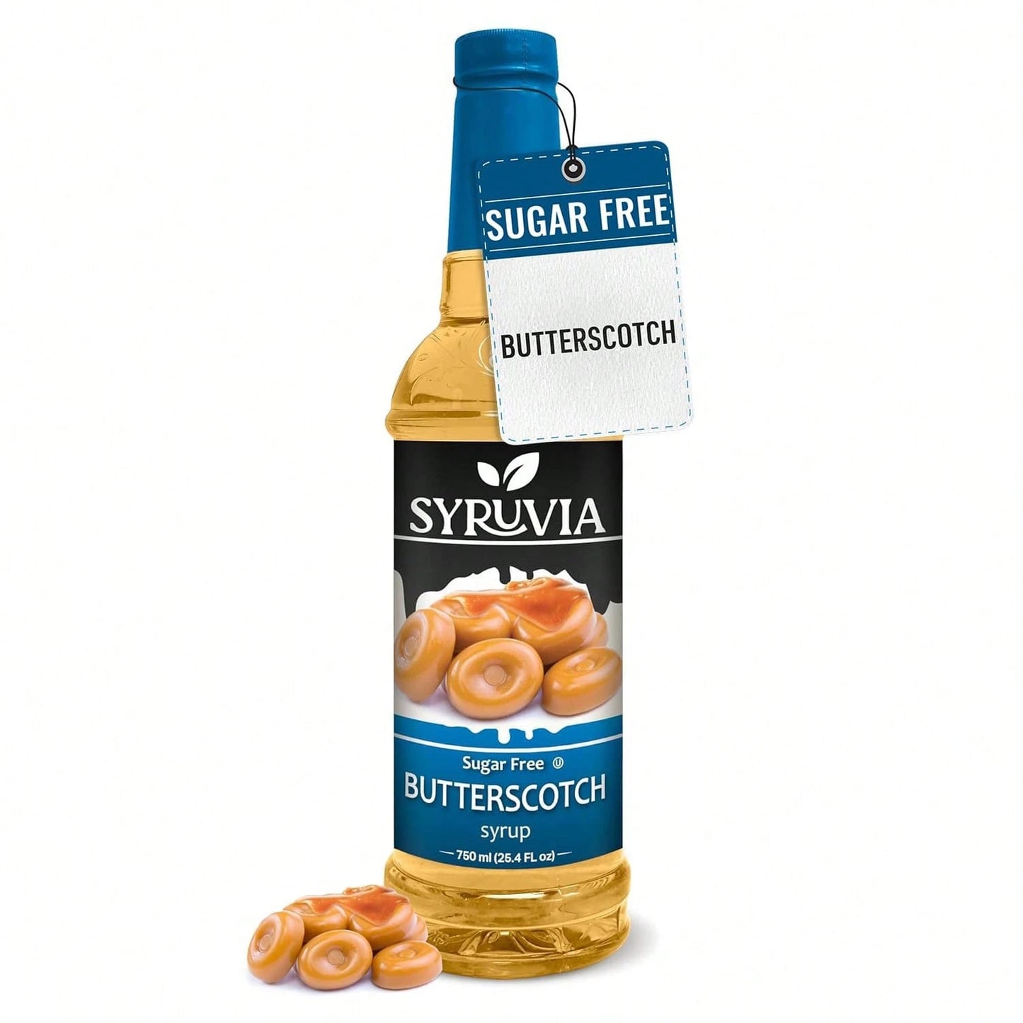 Syruvia Sugar-Free Butterscotch Coffee Syrup- 25.4 Fl Oz Premium Coffee Flavoring Syrup. 0 Calories, Kosher, And Gluten-Free. Ideal For Drinks, Sodas, Shakes, Desserts, And More.