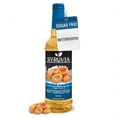 Syruvia Sugar-Free Butterscotch Coffee Syrup- 25.4 Fl Oz Premium Coffee Flavoring Syrup. 0 Calories, Kosher, And Gluten-Free. Ideal For Drinks, Sodas, Shakes, Desserts, And More.