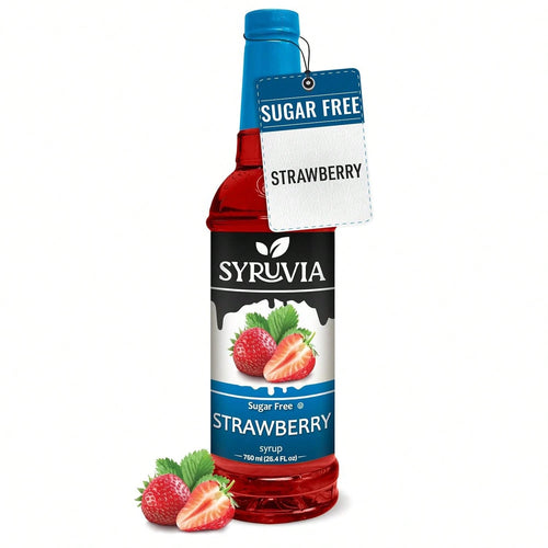 Syruvia Sugar-Free Strawberry Syrup- 25.4 Fl Oz. Premium Flavoring Syrup. 0 Calories, Kosher, And Gluten-Free. Ideal For Drinks, Sodas, Shakes, Desserts, And More.