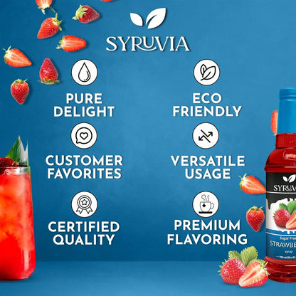 Syruvia Sugar-Free Strawberry Syrup- 25.4 Fl Oz. Premium Flavoring Syrup. 0 Calories, Kosher, And Gluten-Free. Ideal For Drinks, Sodas, Shakes, Desserts, And More.