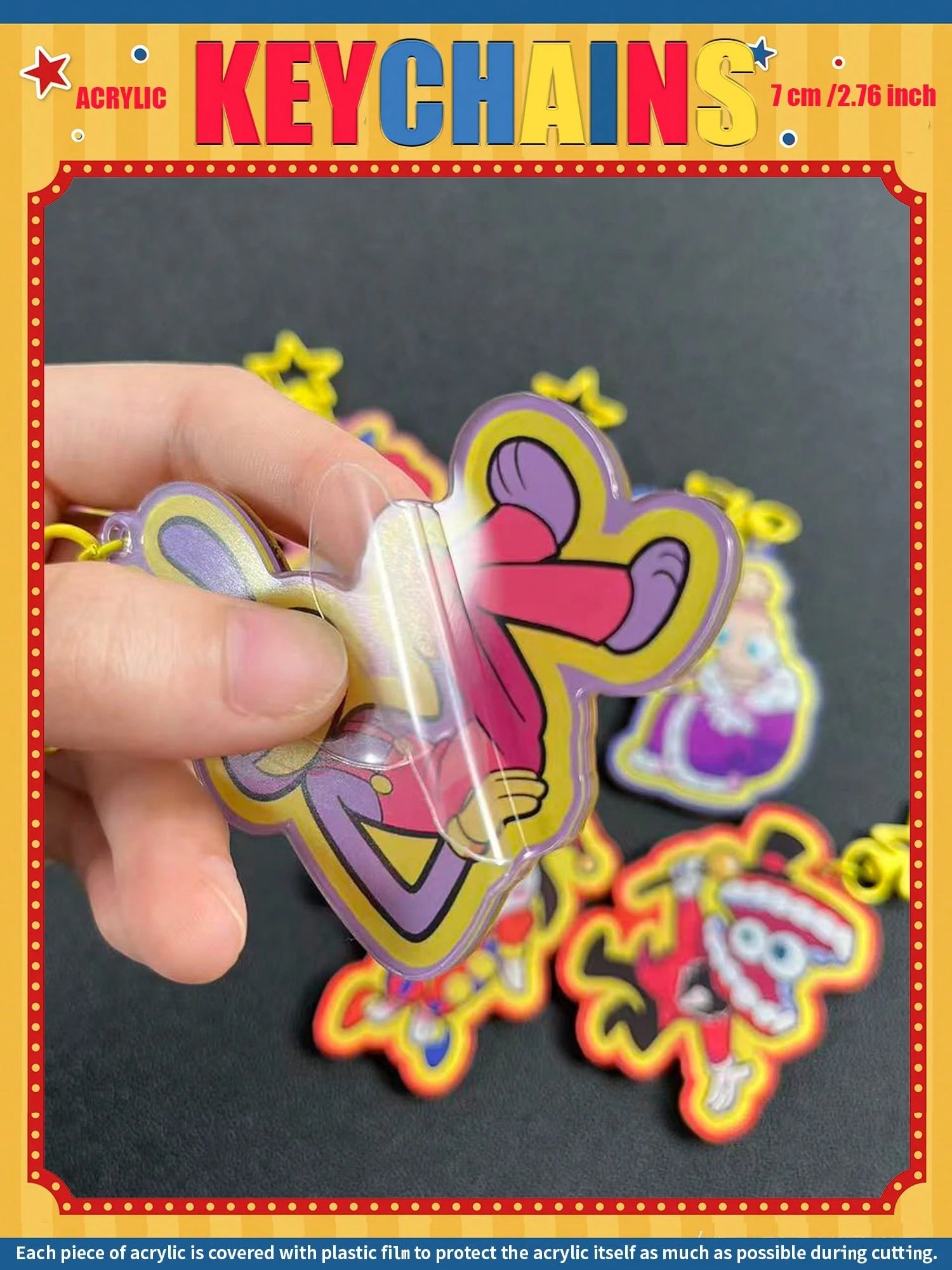 TADC Keychains, JAX, POM, Digital Circus 2D Acrylic Keychain, Bag/Car Keyring Decoration, Suitable For Family, Friends, Fans