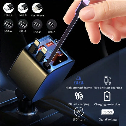 TAFDIUR Red Starry Sky Projection Car Charger, Create Romantic Car Interior Atmosphere, 7-In-1 Fast Phone Charger, 3 Retractable Charging Cables, 4 Charging Ports, Fast Charging, Beautify Your Car, Fo