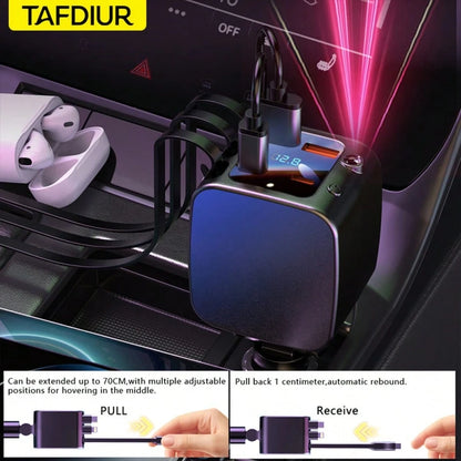 TAFDIUR Red Starry Sky Projection Car Charger, Create Romantic Car Interior Atmosphere, 7-In-1 Fast Phone Charger, 3 Retractable Charging Cables, 4 Charging Ports, Fast Charging, Beautify Your Car, Fo
