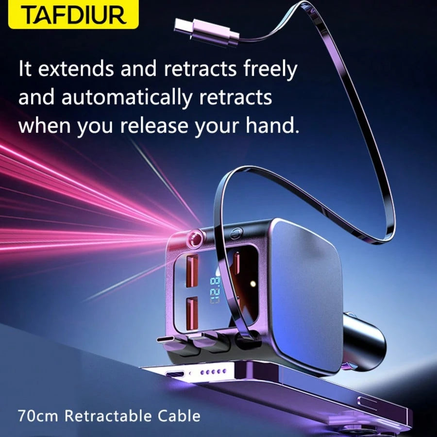 TAFDIUR Red Starry Sky Projection Car Charger, Create Romantic Car Interior Atmosphere, 7-In-1 Fast Phone Charger, 3 Retractable Charging Cables, 4 Charging Ports, Fast Charging, Beautify Your Car, Fo