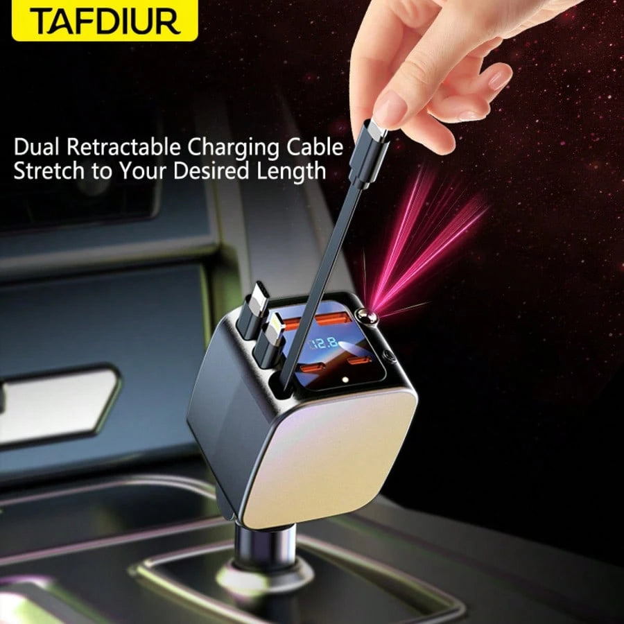 TAFDIUR Red Starry Sky Projection Car Charger, Create Romantic Car Interior Atmosphere, 7-In-1 Fast Phone Charger, 3 Retractable Charging Cables, 4 Charging Ports, Fast Charging, Beautify Your Car, Fo