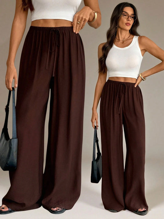 Tall Shades Of Summer Chic Vacation Pants, Elegant High Waist Baggy Wide Leg Straight Trousers, Business Casual Office Work Streetwear Fashion, Tall Women
