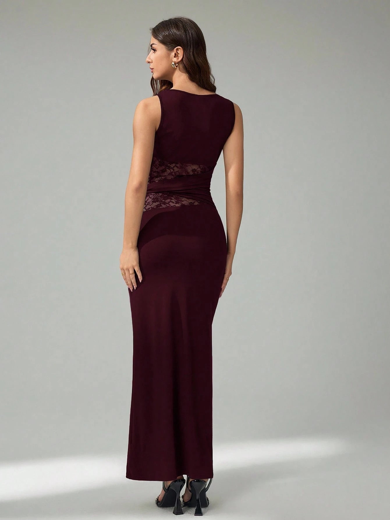 Tall Women's Black Elegant Lace Stitching Sincere Long Dress,Elegant Women Dresses,Party Outfits,New Years Outfit,New Year,Summer, Tall Women