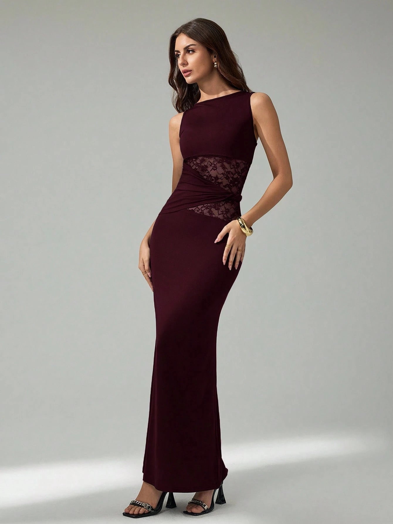 Tall Women's Black Elegant Lace Stitching Sincere Long Dress,Elegant Women Dresses,Party Outfits,New Years Outfit,New Year,Summer, Tall Women