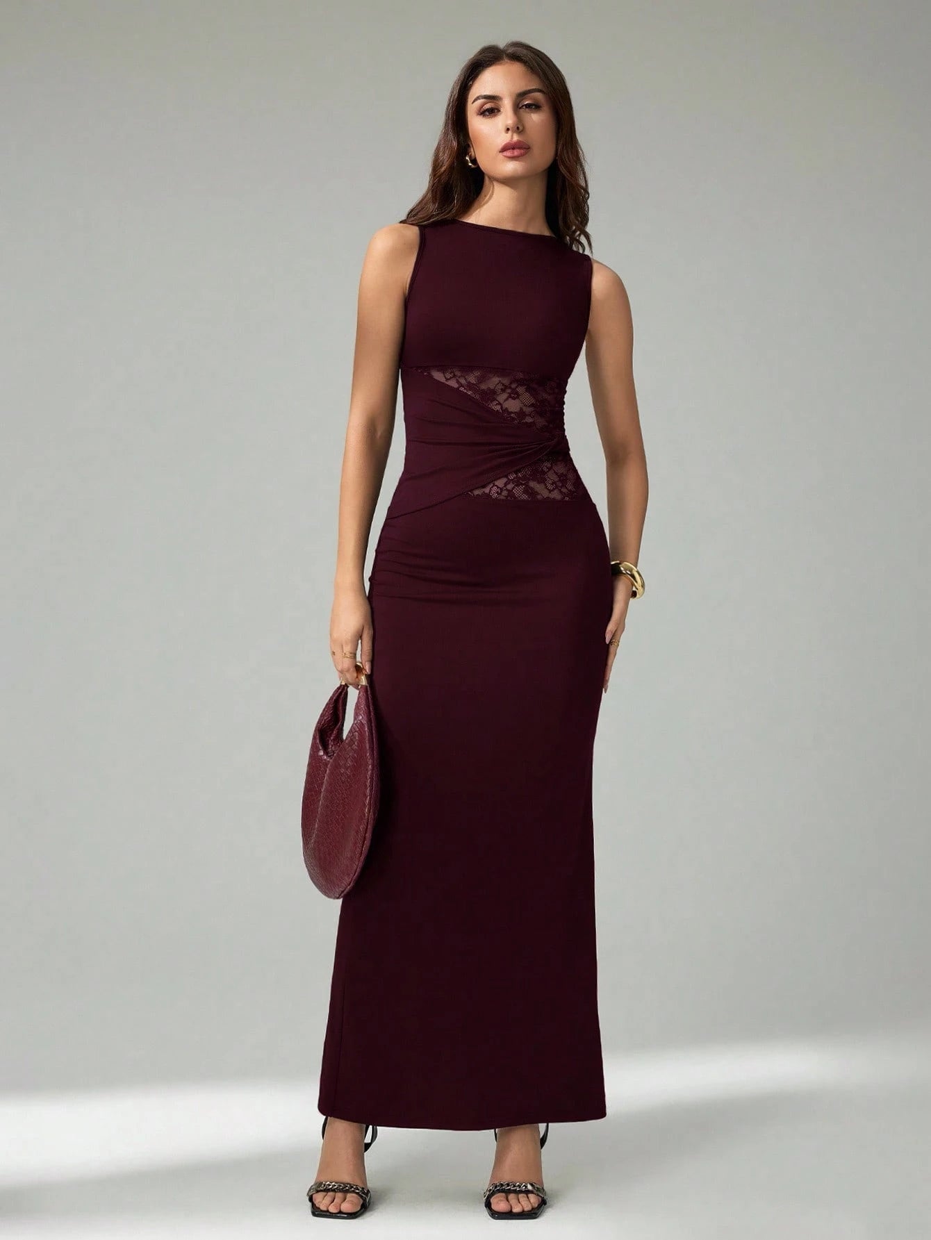 Tall Women's Black Elegant Lace Stitching Sincere Long Dress,Elegant Women Dresses,Party Outfits,New Years Outfit,New Year,Summer, Tall Women