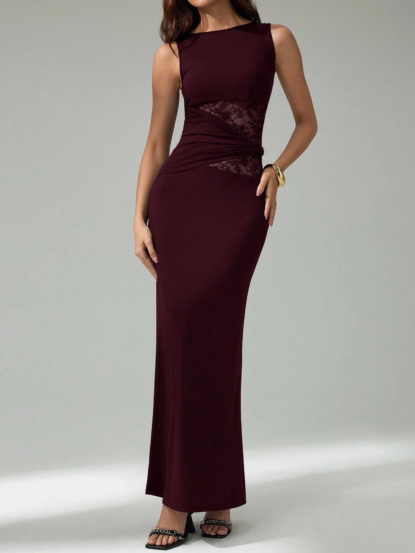 Tall Women's Black Elegant Lace Stitching Sincere Long Dress,Elegant Women Dresses,Party Outfits,New Years Outfit,New Year,Summer, Tall Women
