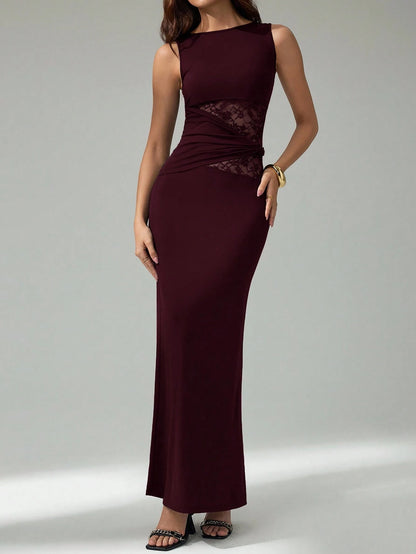 Tall Women's Black Elegant Lace Stitching Sincere Long Dress,Elegant Women Dresses,Party Outfits,New Years Outfit,New Year,Summer, Tall Women