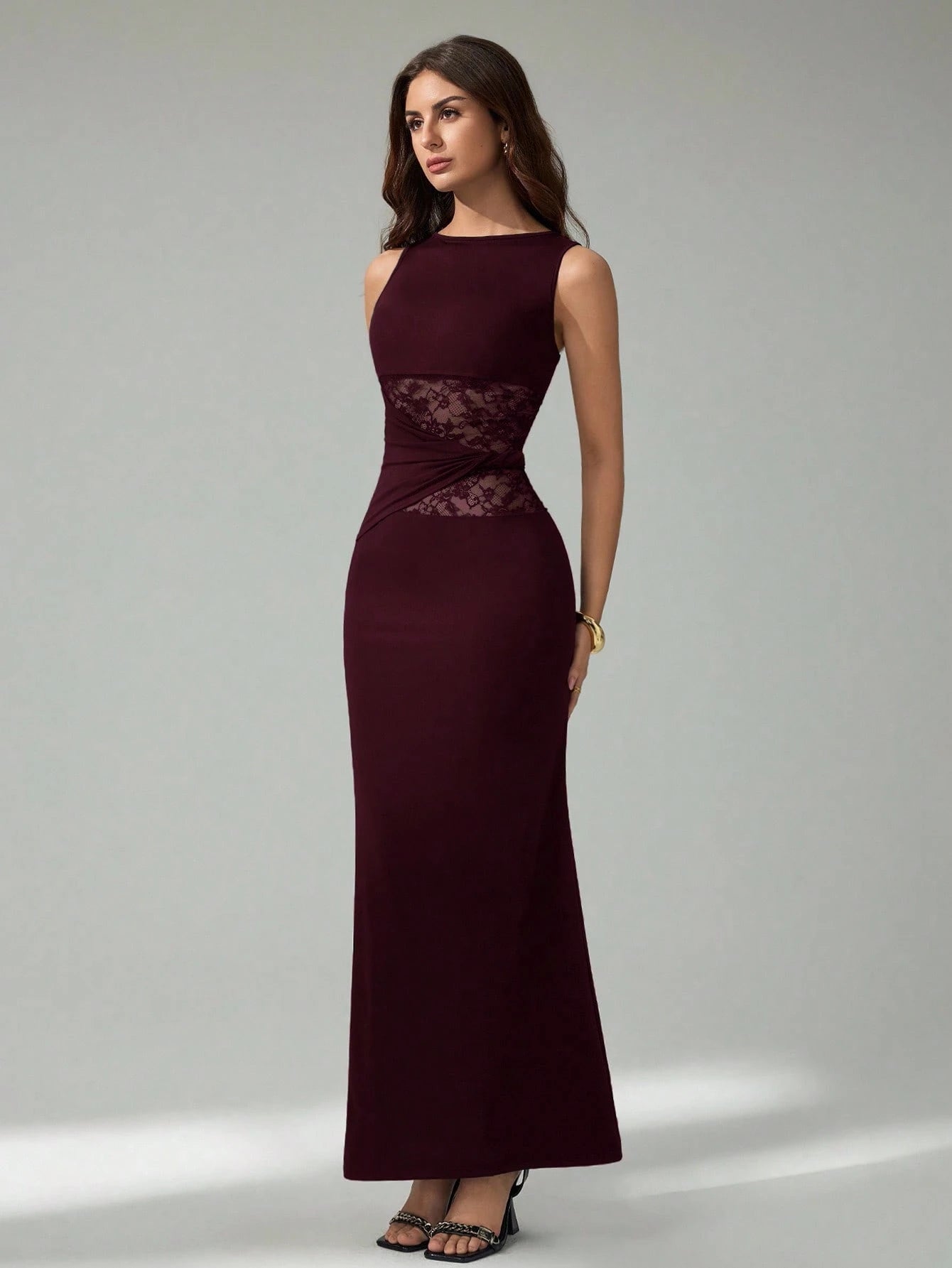Tall Women's Black Elegant Lace Stitching Sincere Long Dress,Elegant Women Dresses,Party Outfits,New Years Outfit,New Year,Summer, Tall Women
