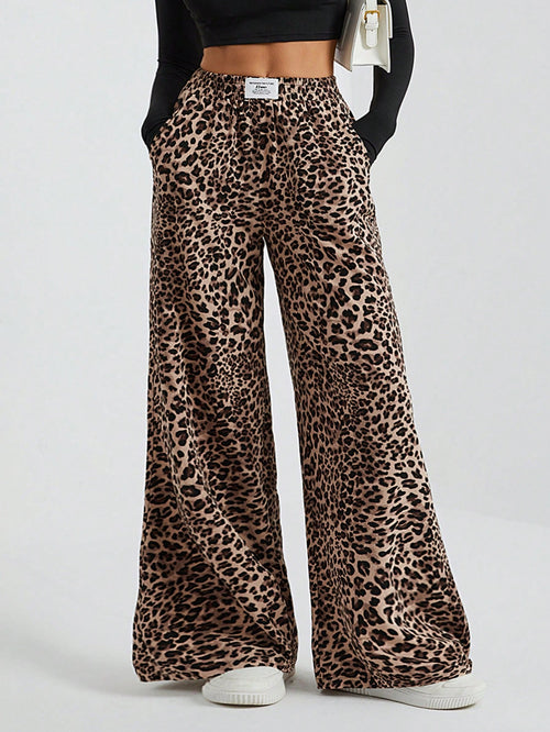Tall Women's Wide-Leg Street Trousers In Leopard Print Woven Cute Pants Wide Leg Cheetah Clothes Animal, Tall Women