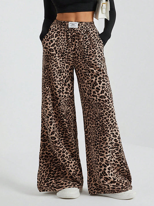 Tall Women's Wide-Leg Street Trousers In Leopard Print Woven Cute Pants Wide Leg Cheetah Clothes Animal, Tall Women