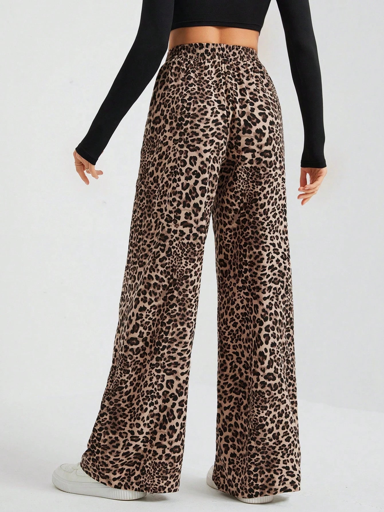 Tall Women's Wide-Leg Street Trousers In Leopard Print Woven Cute Pants Wide Leg Cheetah Clothes Animal, Tall Women