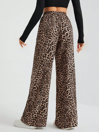 Tall Women's Wide-Leg Street Trousers In Leopard Print Woven Cute Pants Wide Leg Cheetah Clothes Animal, Tall Women