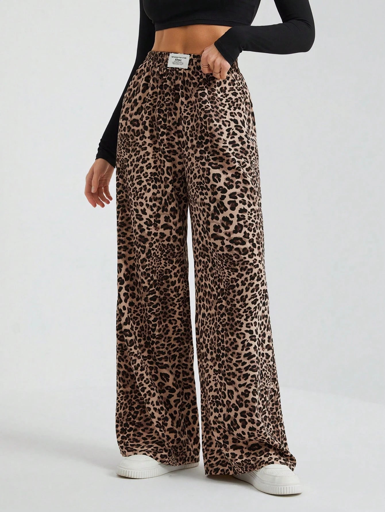Tall Women's Wide-Leg Street Trousers In Leopard Print Woven Cute Pants Wide Leg Cheetah Clothes Animal, Tall Women