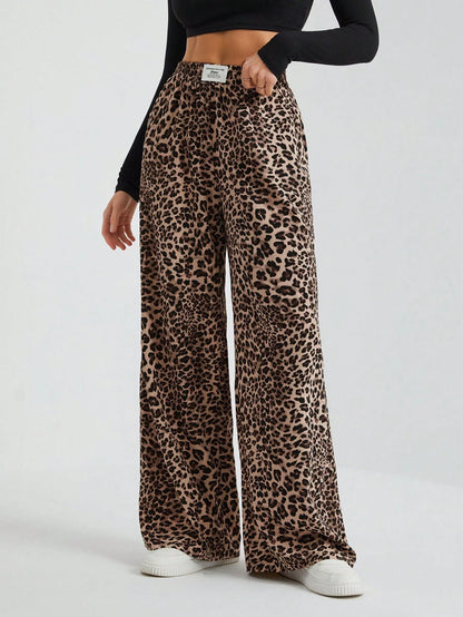 Tall Women's Wide-Leg Street Trousers In Leopard Print Woven Cute Pants Wide Leg Cheetah Clothes Animal, Tall Women