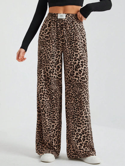 Tall Women's Wide-Leg Street Trousers In Leopard Print Woven Cute Pants Wide Leg Cheetah Clothes Animal, Tall Women
