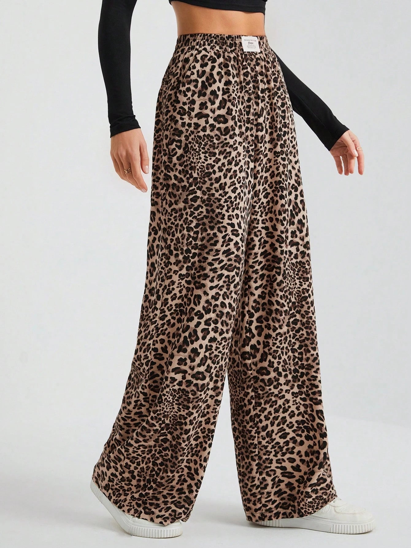 Tall Women's Wide-Leg Street Trousers In Leopard Print Woven Cute Pants Wide Leg Cheetah Clothes Animal, Tall Women