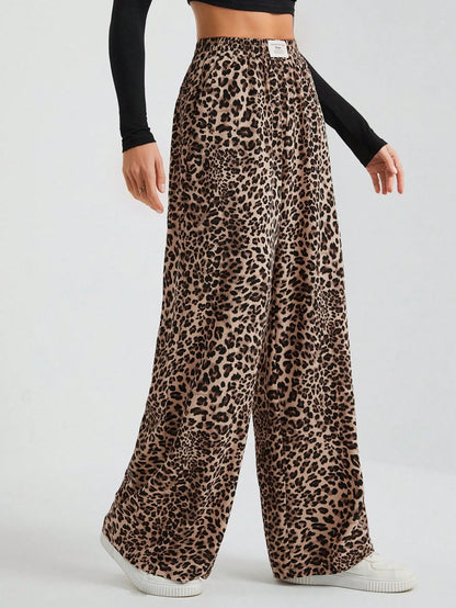 Tall Women's Wide-Leg Street Trousers In Leopard Print Woven Cute Pants Wide Leg Cheetah Clothes Animal, Tall Women