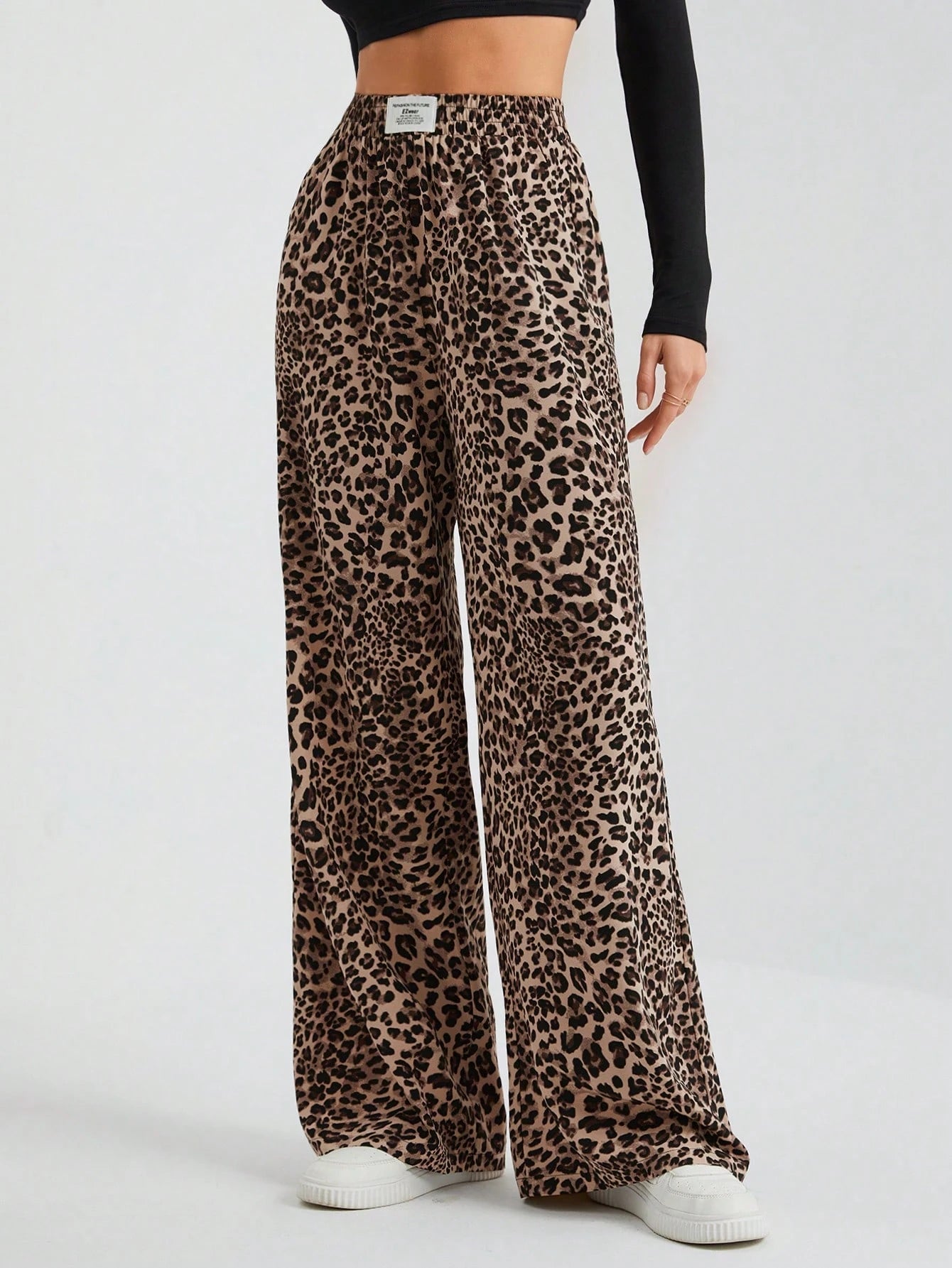 Tall Women's Wide-Leg Street Trousers In Leopard Print Woven Cute Pants Wide Leg Cheetah Clothes Animal, Tall Women