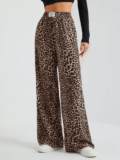 Tall Women's Wide-Leg Street Trousers In Leopard Print Woven Cute Pants Wide Leg Cheetah Clothes Animal, Tall Women