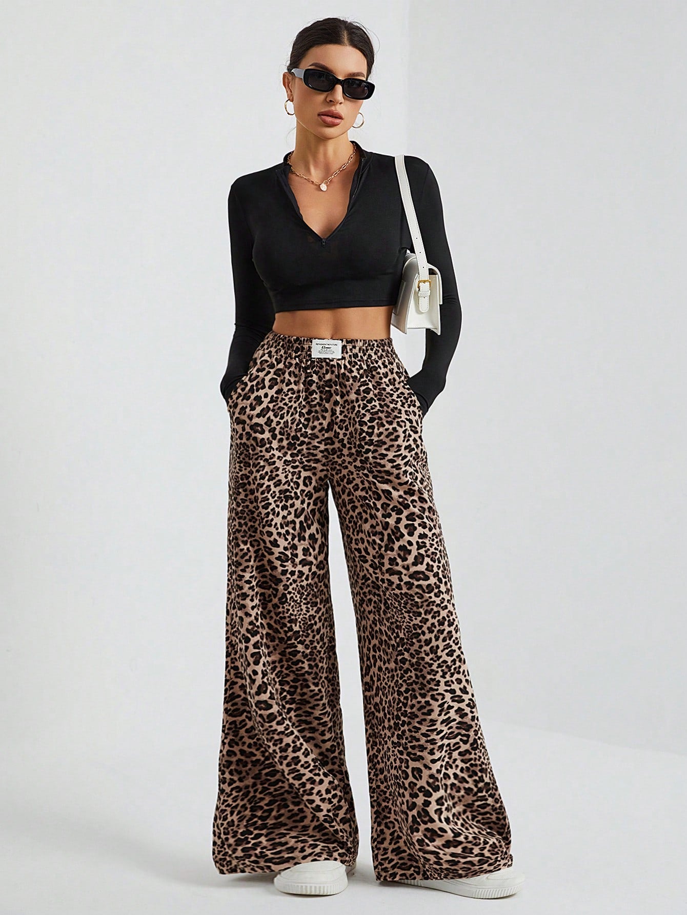 Tall Women's Wide-Leg Street Trousers In Leopard Print Woven Cute Pants Wide Leg Cheetah Clothes Animal, Tall Women