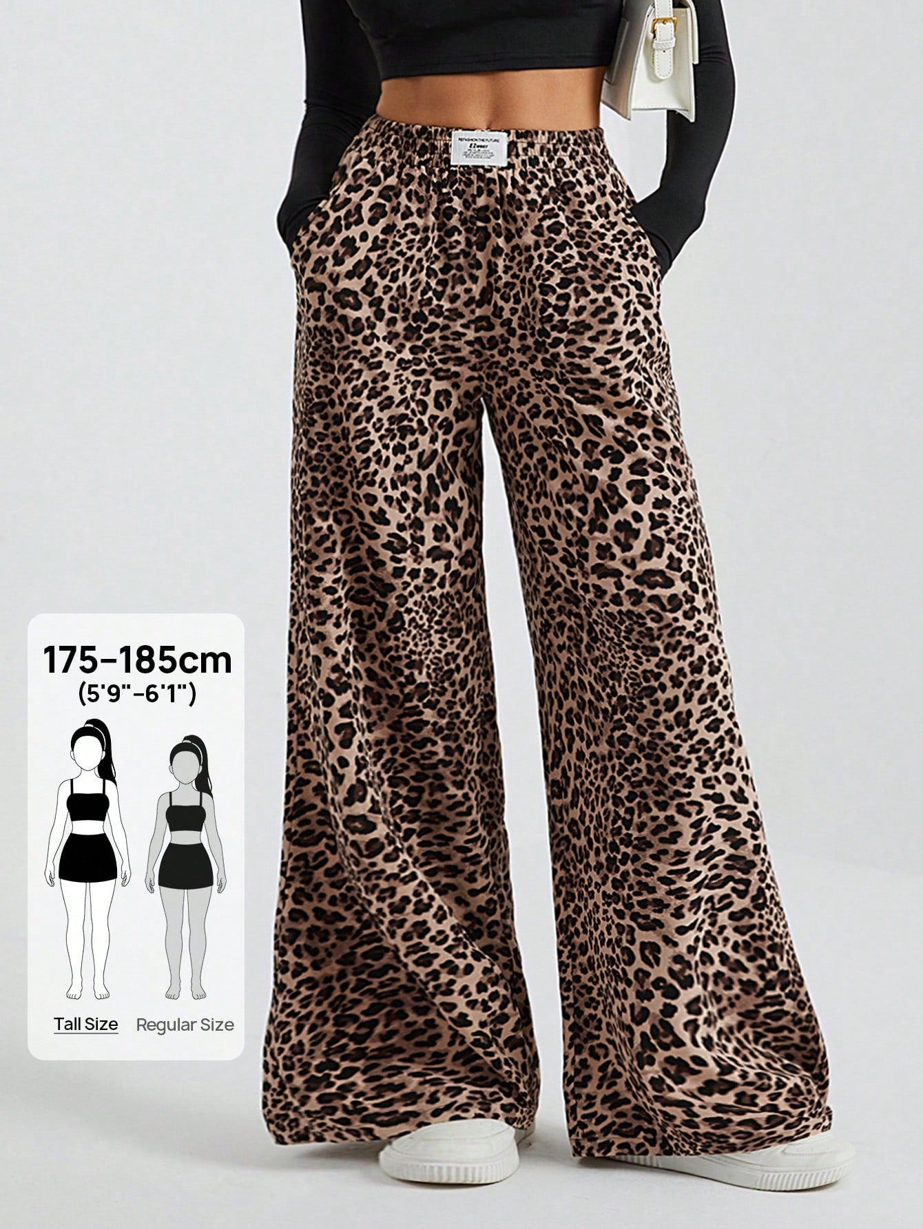 Tall Women's Wide-Leg Street Trousers In Leopard Print Woven Cute Pants Wide Leg Cheetah Clothes Animal, Tall Women