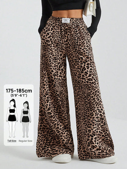Tall Women's Wide-Leg Street Trousers In Leopard Print Woven Cute Pants Wide Leg Cheetah Clothes Animal, Tall Women