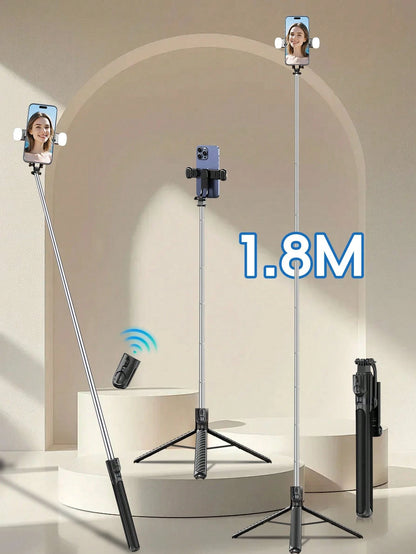 Tangle-Free Large Size Mobile Photography Accessories 1.8m Large Floor Tripod With Fill Light New Selfie Stick Tripod With Detachable Wireless Remote And Phone Holder, Portable And Lightweight, Compat