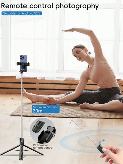Tangle-Free Large Size Mobile Photography Accessories 1.8m Large Floor Tripod With Fill Light New Selfie Stick Tripod With Detachable Wireless Remote And Phone Holder, Portable And Lightweight, Compat