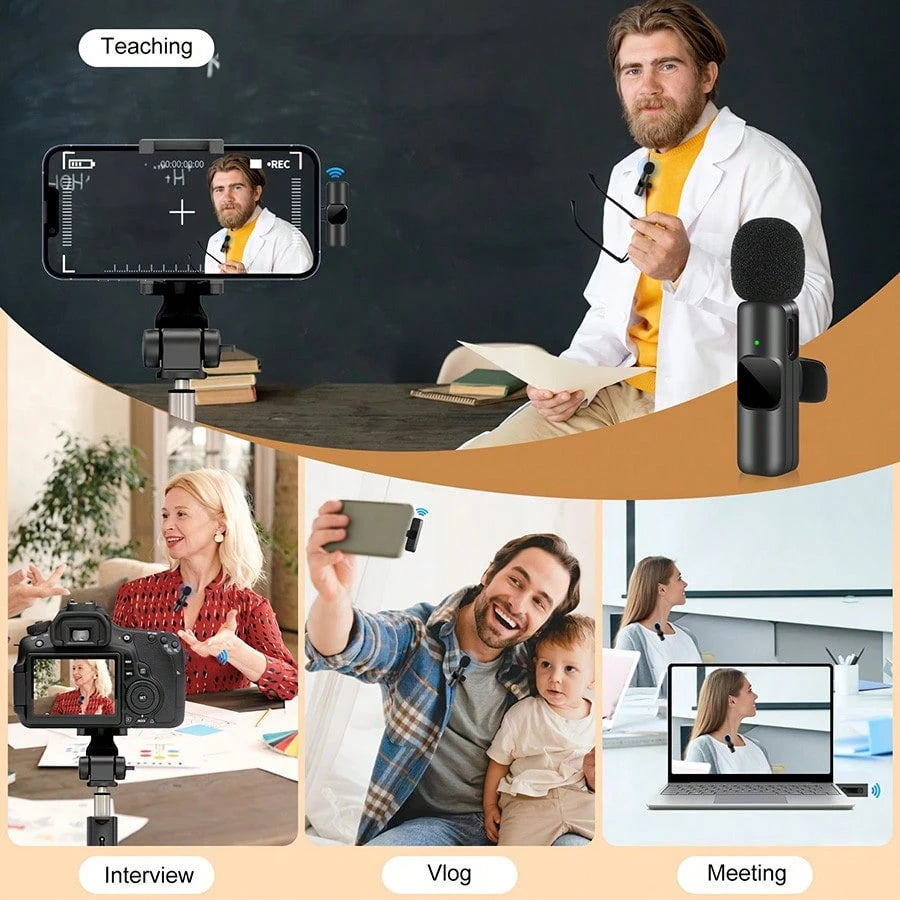 Tangle Free Wireless Lavalier Microphone, Mini Wireless Microphone, Vlog Microphone, Plug And Play Clip On Lapel Microphone With Lightning Connector Compatible With IPhone IOS, Clip On Microphone For