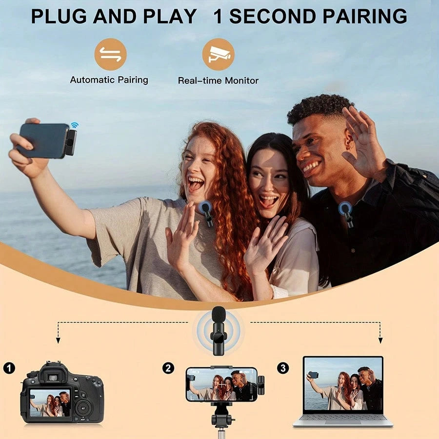 Tangle Free Wireless Lavalier Microphone, Mini Wireless Microphone, Vlog Microphone, Plug And Play Clip On Lapel Microphone With Lightning Connector Compatible With IPhone IOS, Clip On Microphone For