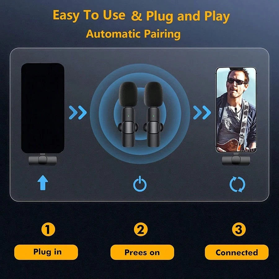 Tangle Free Wireless Lavalier Microphone, Mini Wireless Microphone, Vlog Microphone, Plug And Play Clip On Lapel Microphone With Lightning Connector Compatible With IPhone IOS, Clip On Microphone For