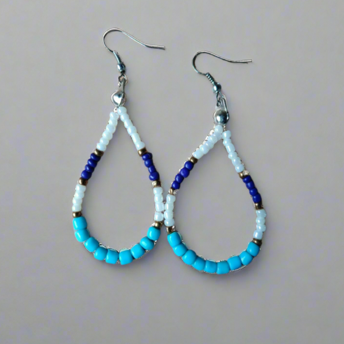 Teardrop Beaded Hoops Earrings