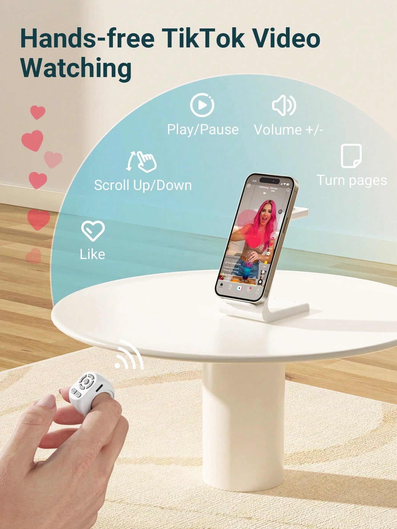 Teckwe New Wireless Scrolling Ring, Wireless Remote Control Page Turner, Photo Clicker Watching Short Videos,Taking Pictures,Listening To Music, Can Meet All Your Needs, Compatible With IOS Android