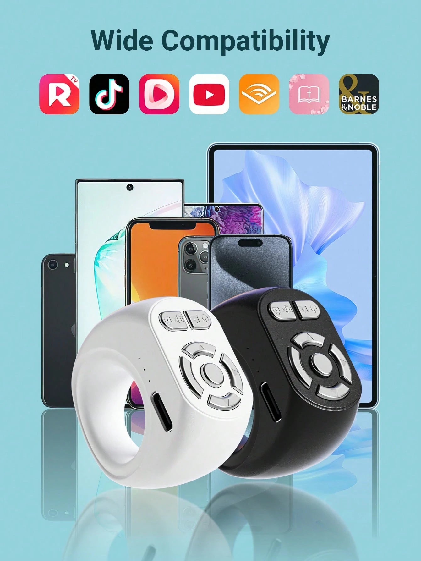 Teckwe New Wireless Scrolling Ring, Wireless Remote Control Page Turner, Photo Clicker Watching Short Videos,Taking Pictures,Listening To Music, Can Meet All Your Needs, Compatible With IOS Android