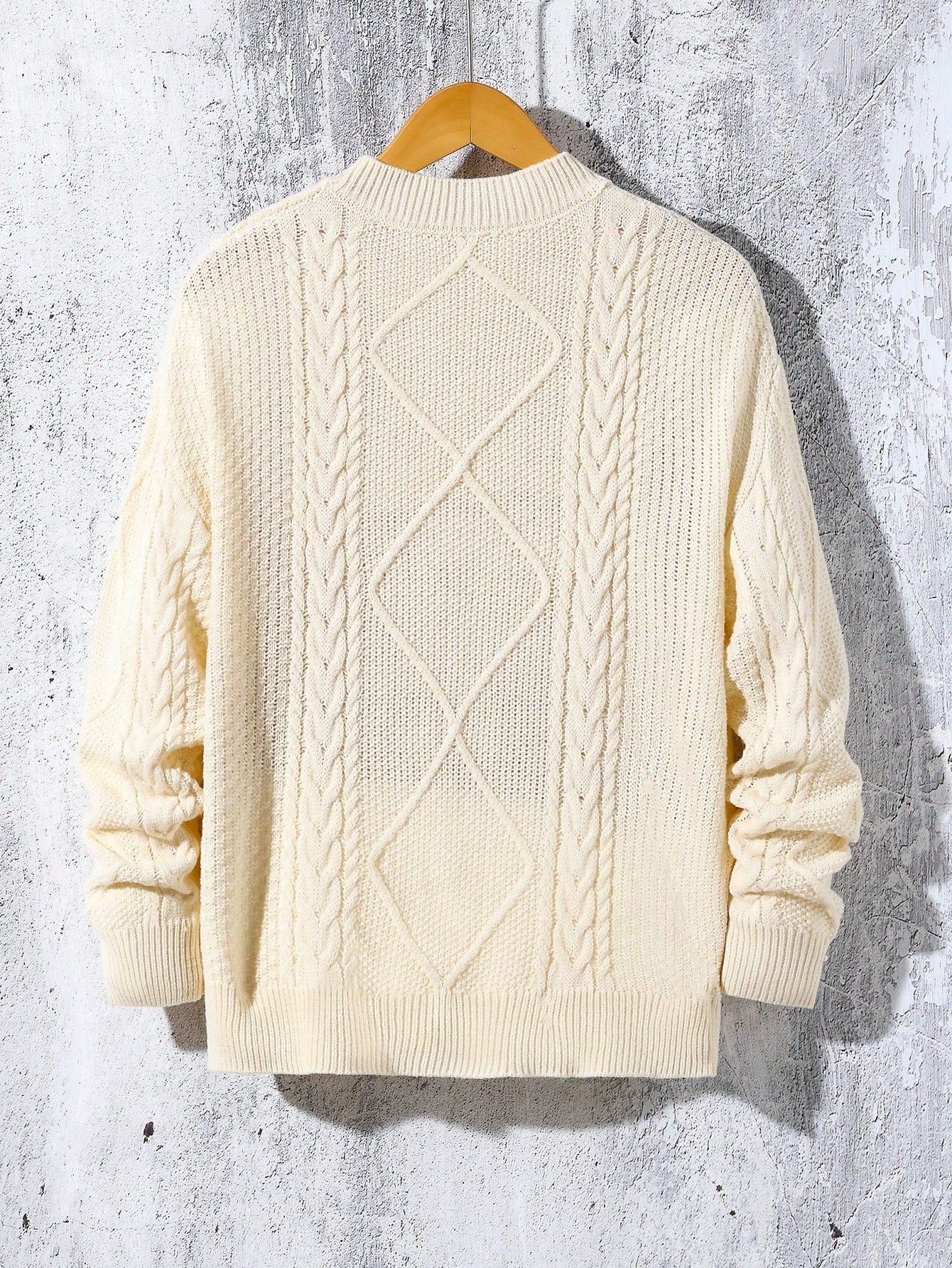 Teen Boys Loose Fit Crew Neck Cable Knit Pullover Sweater,Oatmeal Oversized Retro Jumper,Back-To-School,Autumn,All White Casual Formal Textured Top