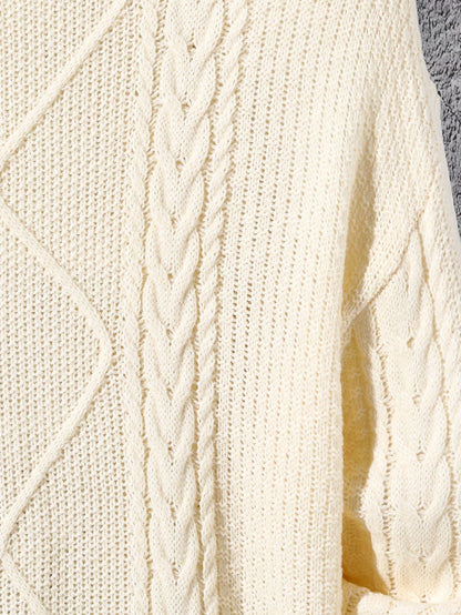 Teen Boys Loose Fit Crew Neck Cable Knit Pullover Sweater,Oatmeal Oversized Retro Jumper,Back-To-School,Autumn,All White Casual Formal Textured Top