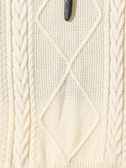Teen Boys Loose Fit Crew Neck Cable Knit Pullover Sweater,Oatmeal Oversized Retro Jumper,Back-To-School,Autumn,All White Casual Formal Textured Top