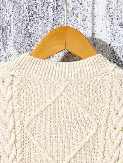 Teen Boys Loose Fit Crew Neck Cable Knit Pullover Sweater,Oatmeal Oversized Retro Jumper,Back-To-School,Autumn,All White Casual Formal Textured Top