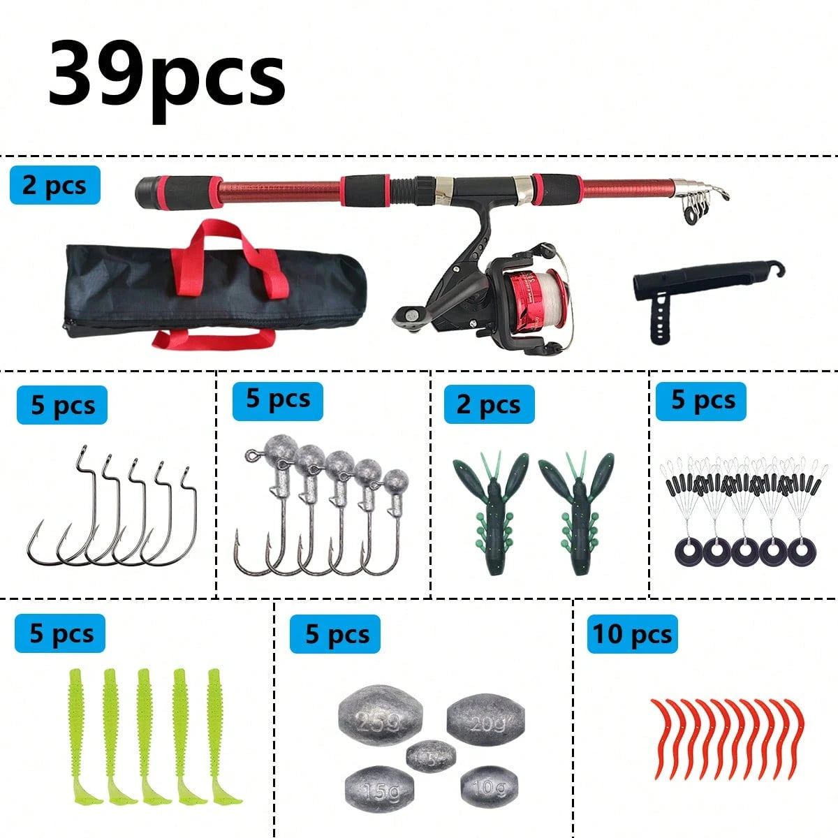 Telescopic Short Fishing Rod Set, Ultra-Hard Long Cast Rod With Metal Reel, Complete Casting Fishing Gear, 39pcs Fishing Lure Set, Suitable For All Water Layers, Freshwater And Saltwater, Fishing Gift