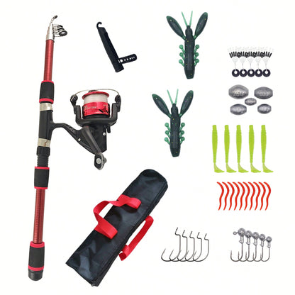 Telescopic Short Fishing Rod Set, Ultra-Hard Long Cast Rod With Metal Reel, Complete Casting Fishing Gear, 39pcs Fishing Lure Set, Suitable For All Water Layers, Freshwater And Saltwater, Fishing Gift