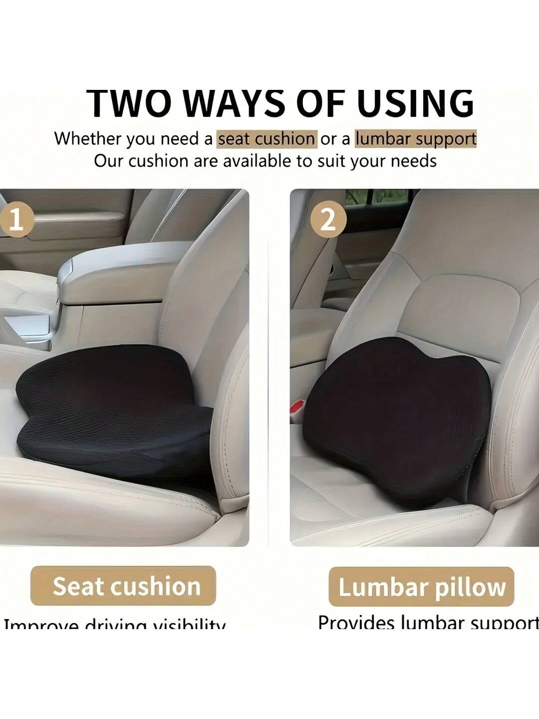 The 1pc Memory Foam Car Seat Cushion Relieves Sciatica And Lower Back Pain During Driving, And Eases Fatigue