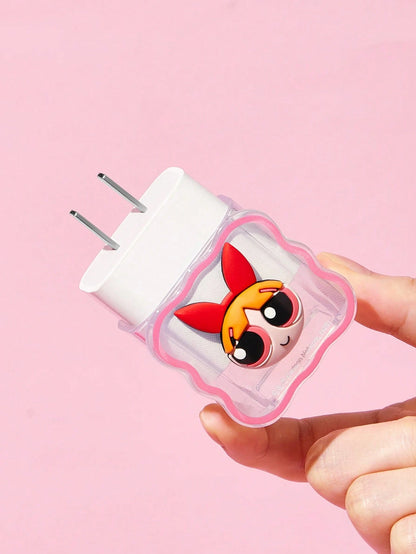 THE POWERPUFF GIRLS X Data Cable Protector, Suitable For IPhone Charger, 4-Piece Set Of Mobile Phone Cable Protectors, Charger Protector (Excluding Data Cable)