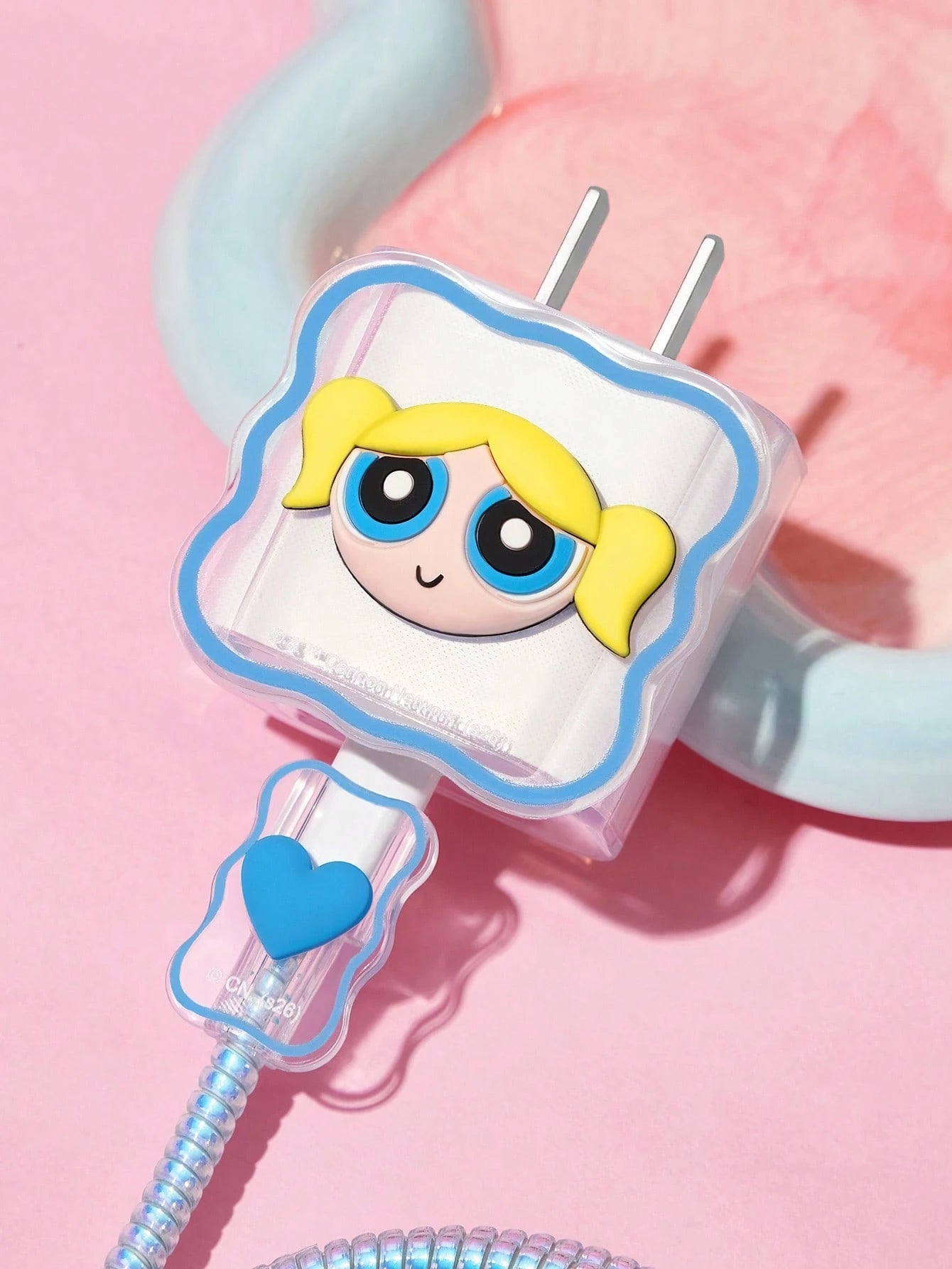 THE POWERPUFF GIRLS X Data Cable Protector, Suitable For IPhone Charger, 4-Piece Set Of Mobile Phone Cable Protectors, Charger Protector (Excluding Data Cable)