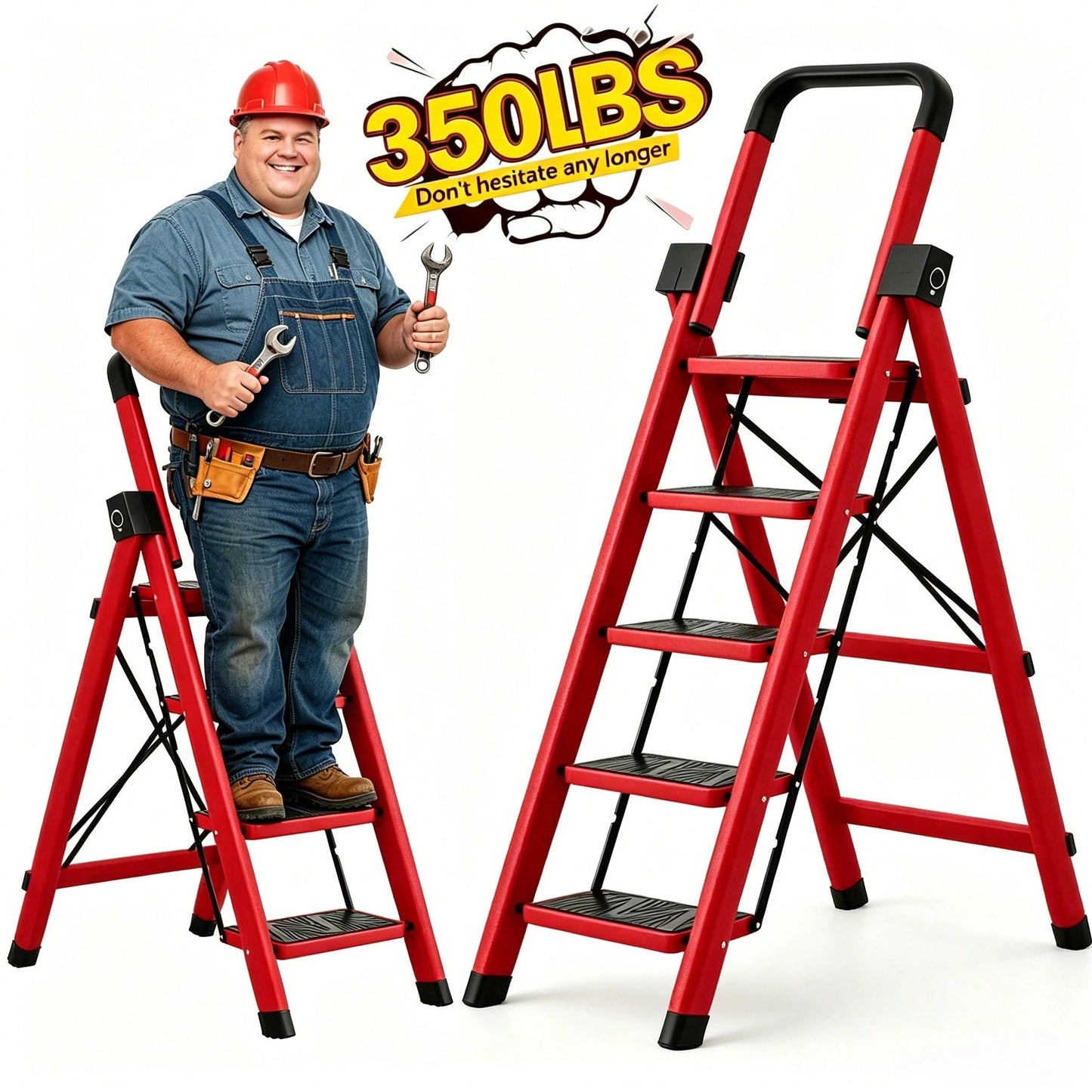 Thickened 5/4/3/2 Step Heavy Duty Folding Step Ladder With Handrail, 550LBS High Load Capacity Wide Non-Slip Pedal Stool, Sturdy & No Wobble, Lightweight Space Saving Household Ladder For Kitchen Clos