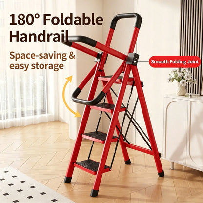 Thickened 5/4/3/2 Step Heavy Duty Folding Step Ladder With Handrail, 350LBS High Load Capacity Wide Non-Slip Pedal Stool, Sturdy & No Wobble, Lightweight Space Saving Household Ladder For Kitchen Clos